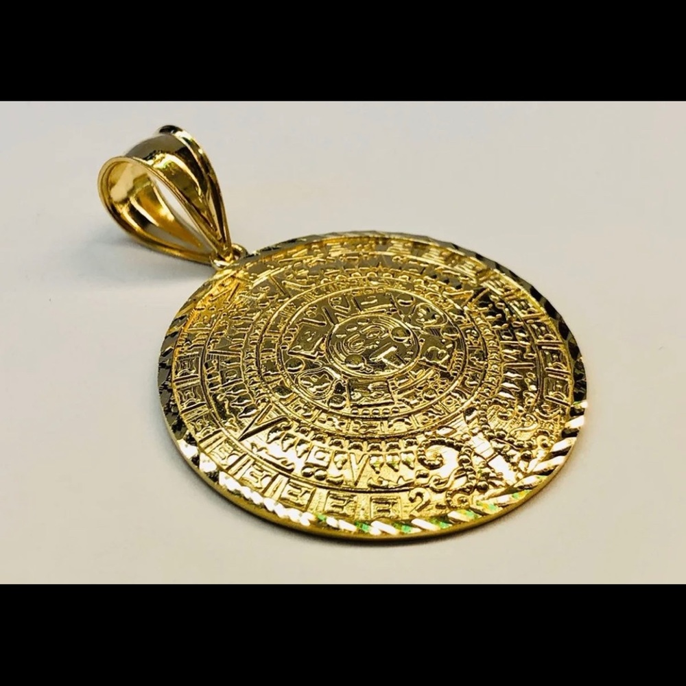 10k Gold Aztec Calendar Large Pendant Gem